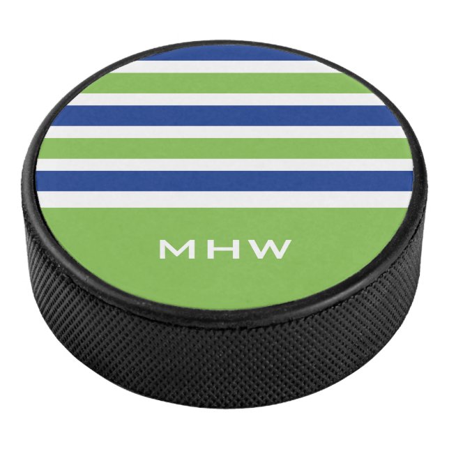 Stripes Pattern custom monogram hockey puck (3/4)