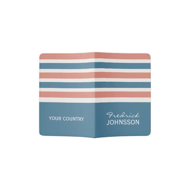 Stripes Pattern custom monogram passport cover (Opened)