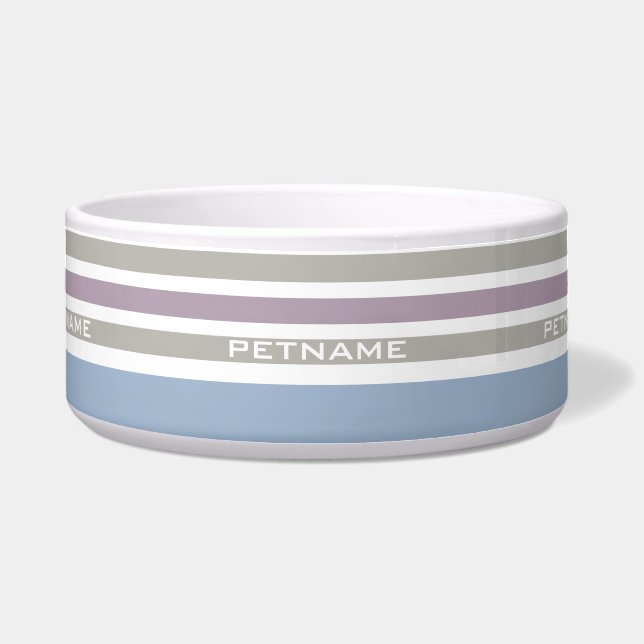 Stripes Pattern custom monogram pet bowls (Front)