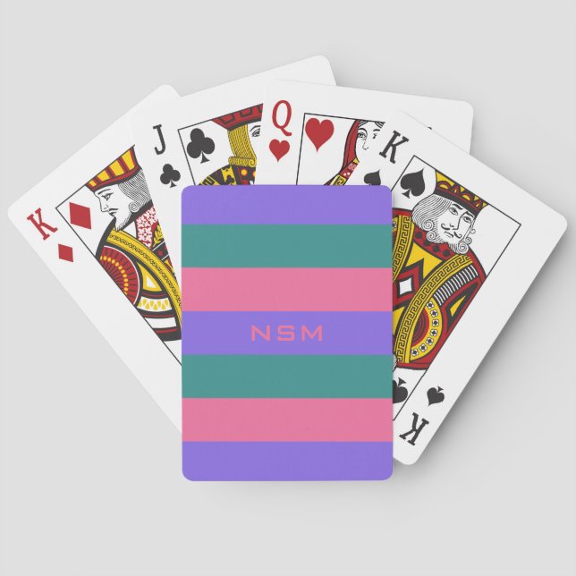Stripes Pattern custom monogram playing cards (Back)