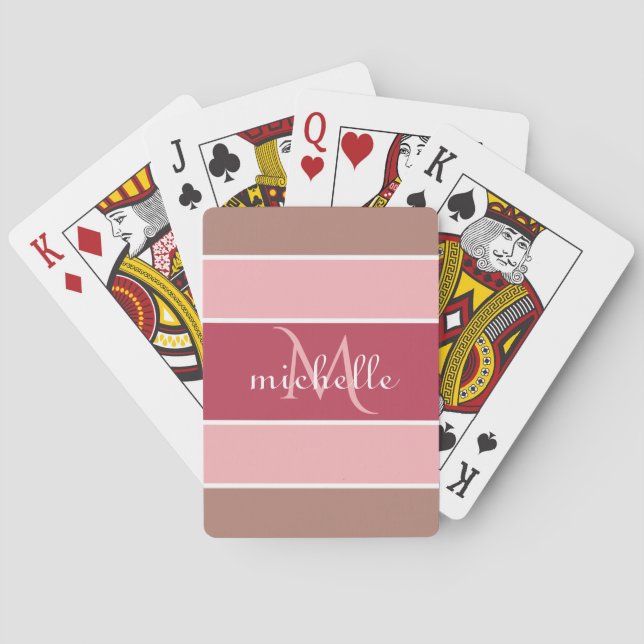 Stripes Pattern custom monogram poker cards (Back)