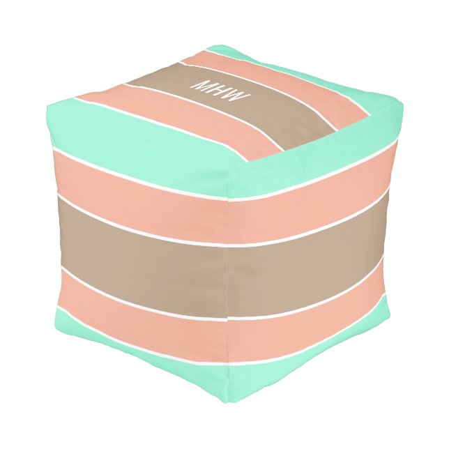 Stripes Pattern custom monogram poufs (Angled Front)