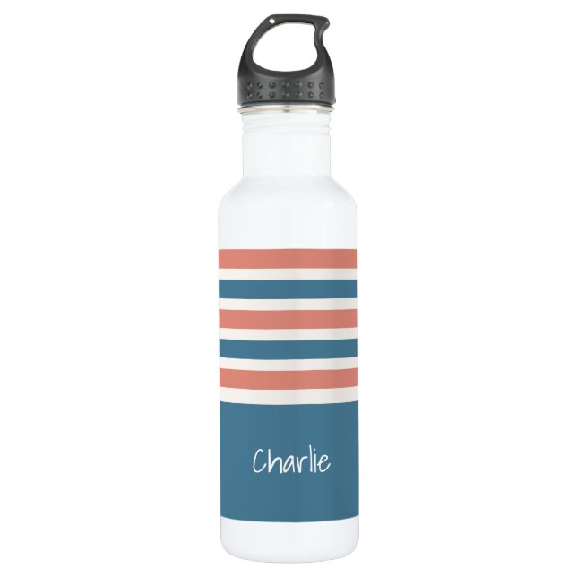Stripes Pattern custom monogram water bottles (Front)