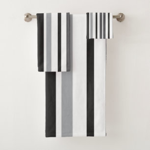 Stripes Pattern Gray White Black Bath Towel Set