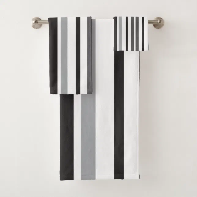 Stripes Pattern Gray White Black Bath Towel Set | Zazzle