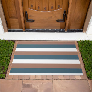 Stripes Pattern Mocha Brown Teal White Doormat