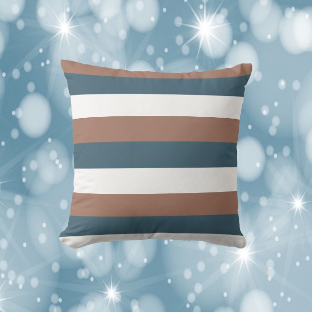 Stripes Pattern Mocha Brown Teal White Throw Pillow (A throw pillow with mocha brown, teal and white stripes)