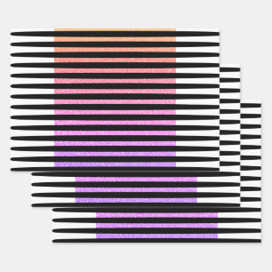 Stripes Pattern Multicolor Black White Pink Purple Wrapping Paper Sheets
