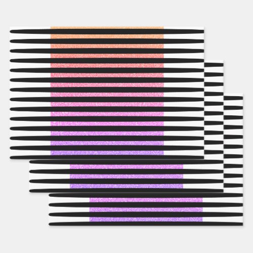 Stripes Pattern Multicolor Black White Pink Purple Wrapping Paper Sheets