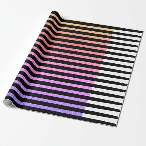 Stripes Pattern Multicolor Black White Purple Cute Wrapping Paper