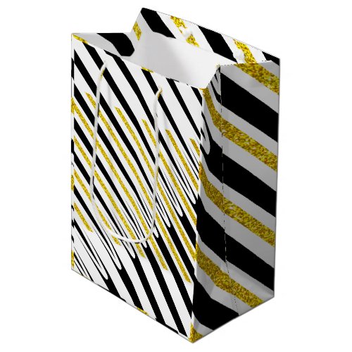 Stripes Pattern Multicolor Gold Glitter Artsy 2022 Medium Gift Bag