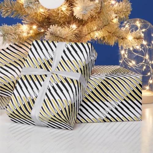 Stripes Pattern Multicolor Gold Glittery Stylish Wrapping Paper