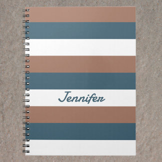 Stripes Pattern Personalize Brown Teal White Notebook