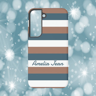 Stripes Pattern Personalize Brown Teal White Samsung Galaxy S22 Case