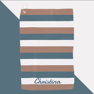 Stripes Pattern Personalize Teal Brown White Golf Towel
