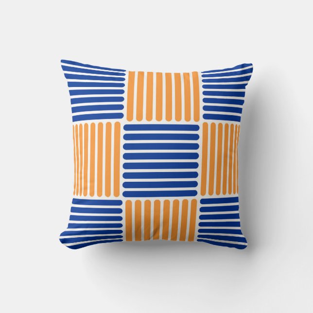 Stripes Pattern Pillow in Blue and Orange colors (Front)