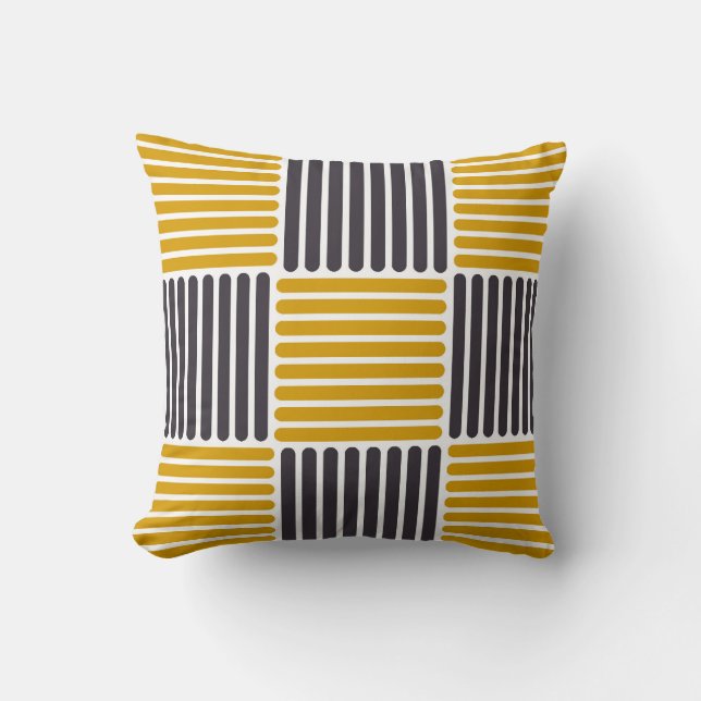 Stripes Pattern Pillow in Gold and Black colors (Front)