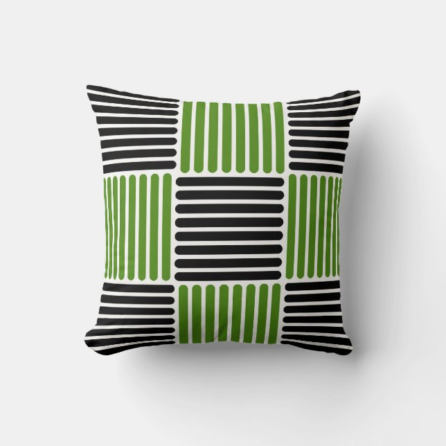 Stripes Pattern Pillow in Green and Black colors (Front)