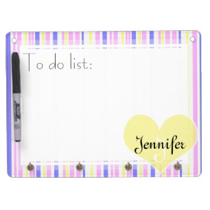 Stripes pattern (purple, yellow, white and pink) dry erase board with keychain holder