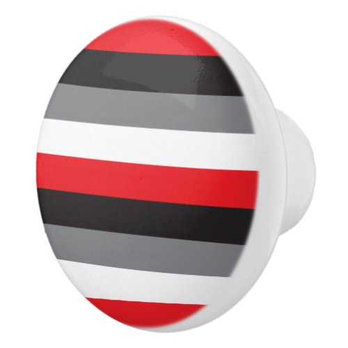 Stripes Pattern Red Black Gray White Ceramic Knob