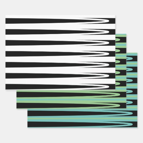 Stripes Pattern Teal Green Black White Multicolor  Wrapping Paper Sheets