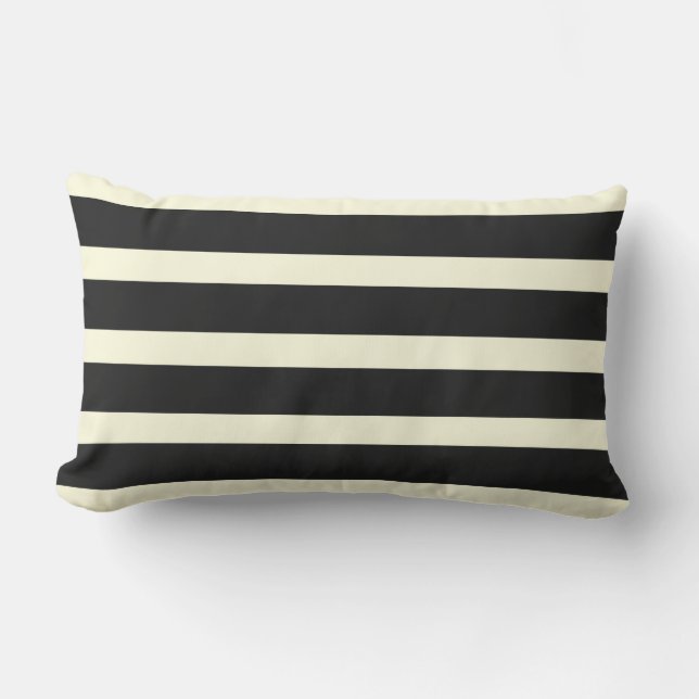Stripes pattern two tone black cream lumbar pillow (Front)