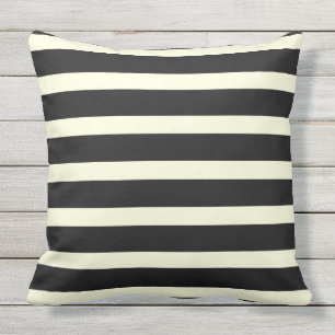 Stripes pattern two tone black cream outdoor pillow
