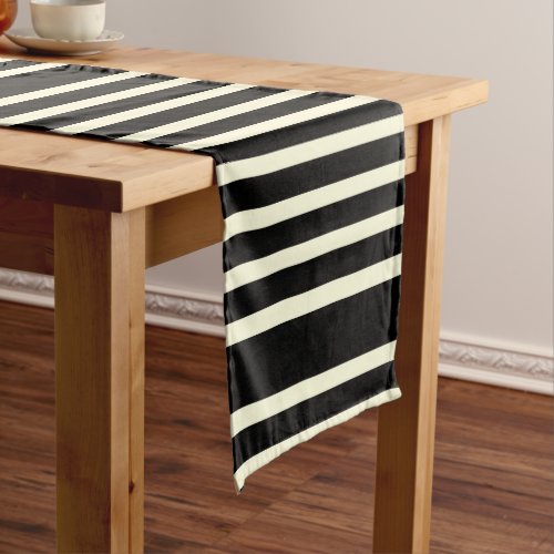 Stripes pattern two tone black cream short table runner