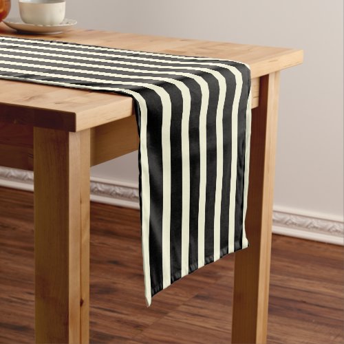 Stripes pattern two tone black cream short table runner