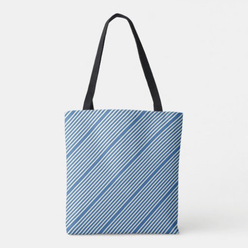 Stripes pattern two tone blue cream tote bag