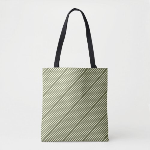 Stripes pattern two tone moss green cream tote bag