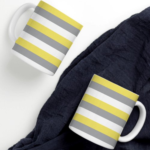 Stripes Pattern Yellow Gray White Coffee Mug