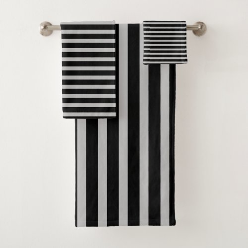 Stripes Patterns Black Grey Gray Lines Stylish Bath Towel Set