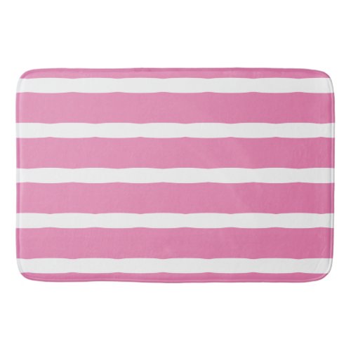 Stripes Patterns Pink White Modern Cute Girly Bath Mat