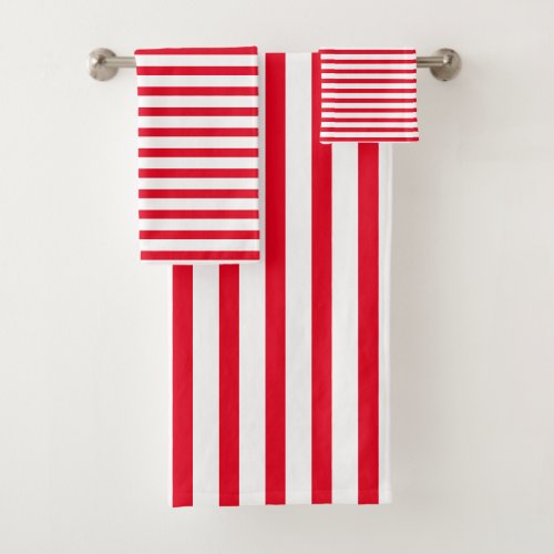 Stripes Patterns Red White Colors Decor Holiday Bath Towel Set