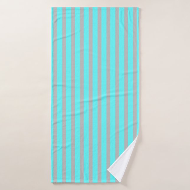 Stripes Patterns Teal Blue Grey Gray Theme Cool Bath Towel (Bath Towel)