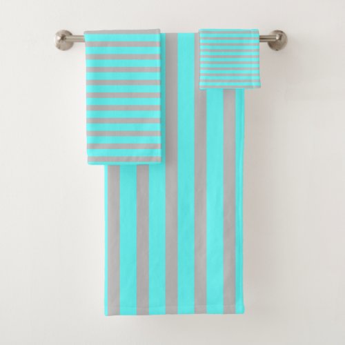 Stripes Patterns Teal Blue Grey Gray Theme Cute Bath Towel Set