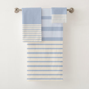 Stripes Periwinkle Blue Hues and Cream Bath Towel Set