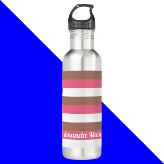 Stripes Personalize Pink Brown White Stainless Steel Water Bottle
