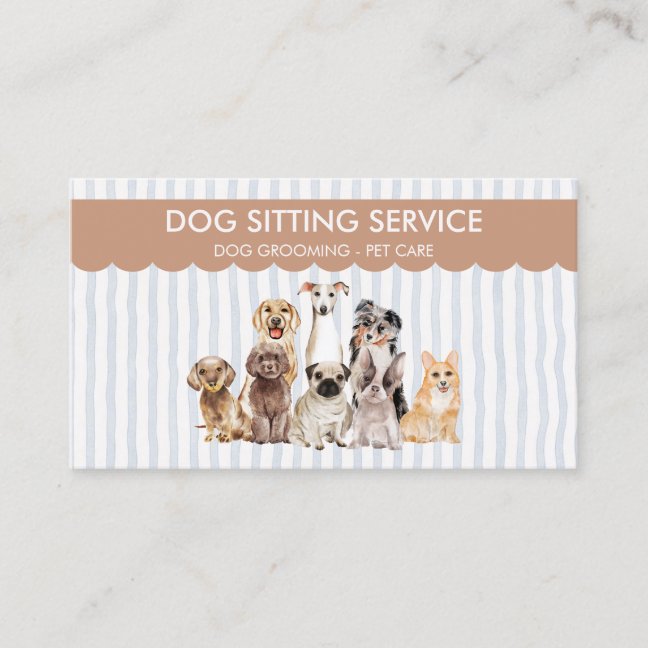 Stripes Pet Sitter Watercolor Dogs Business Card