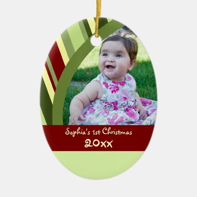 Stripes Photo Baby's 1st Christmas Ornament (Front)