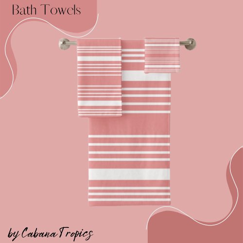 Stripes Pink Blush  White  Bath Towel Set