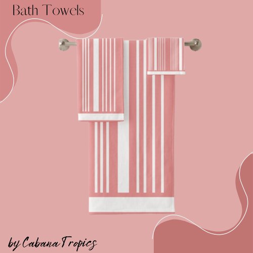 Stripes Pink Blush  White  Bath Towel Set