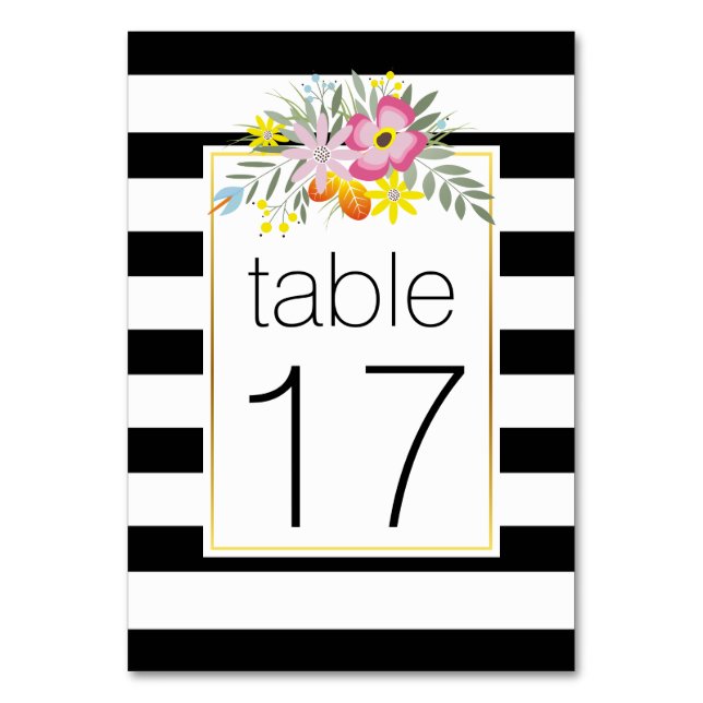 Stripes pink folklore flowers wedding table number (Front)