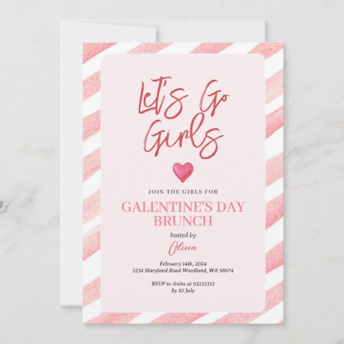 Stripes Pink Galentines Day Dinner Valentine Invitation