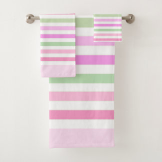 Stripes, pink, green bath towel set