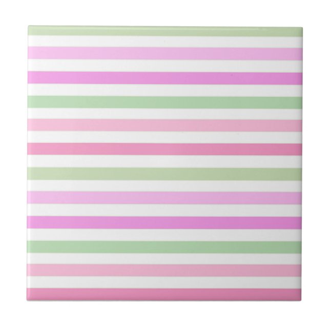Stripes, pink, green ceramic tile (Front)