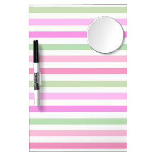 Stripes, pink, green dry erase board with mirror