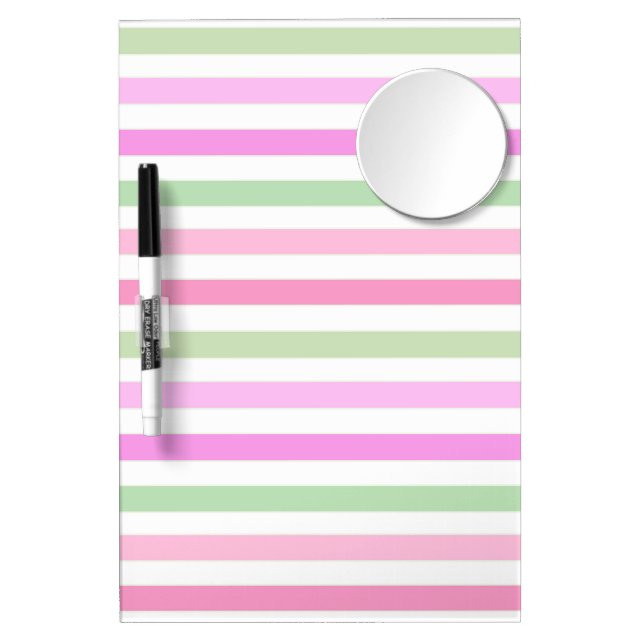 Stripes, pink, green dry erase board with mirror (Front)