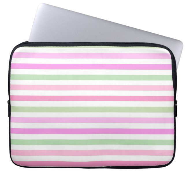 Stripes, pink, green laptop sleeve (Front)